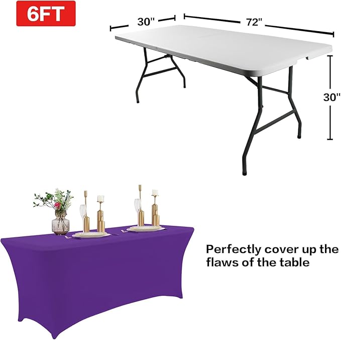 IVAPUPU 2 Pack 4FT Table Cloth for Rectangular Fitted Events Stretch Purple - Image 2