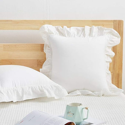 Vintage Off White Ruffle Euro Shams Shabby Farmhouse Pillow Cover 100% Washed by Mywinlle
