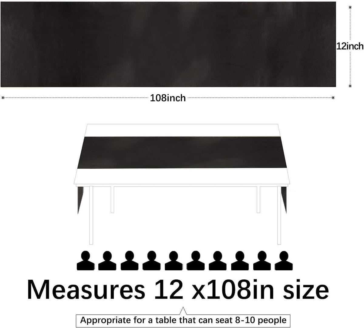 24 Pack Black Table Runners 12 x 108 Inches Long Smooth Satin Silk Black Halloween Table Runner for Party Wedding Birthday Banquet Decoration