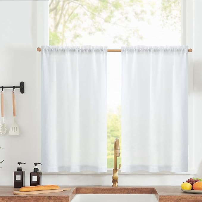 jinchan Linen Textured Tier Curtains 36 Inch by JINCHAN