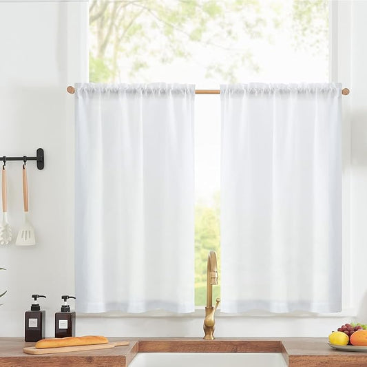 jinchan Linen Textured Tier Curtains 36 Inch by JINCHAN
