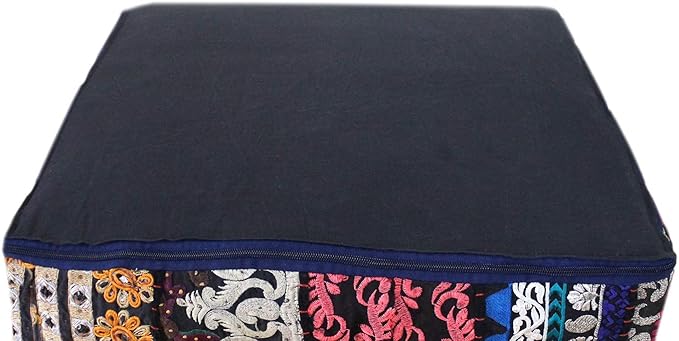 CRAFT KALA Indian Square Patchwork Traditional Pouf Cover Indian Living Room - Image 7