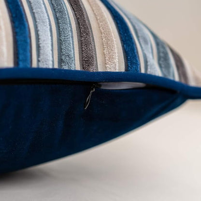 Yangest Blue Striped Throw Pillow Cover Multicolor Velvet Cushion Cover Modern - Image 4