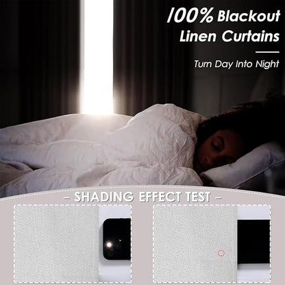 Linen 100% Blackout Curtains for Bedroom, Back Tab/Rod Pocket Room Darkening - Image 8