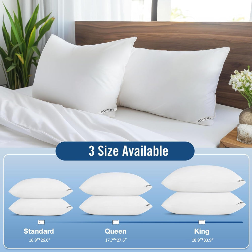 Piwaal Bed Pillows Queen Size 2 Pack, Soft Firm Support for Sleepers