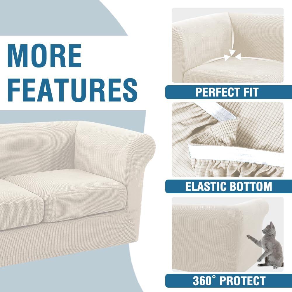 H.VERSAILTEX 4 Piece Stretch Chesterfield Sofa Slipcovers for 3 Seat Cushion ...