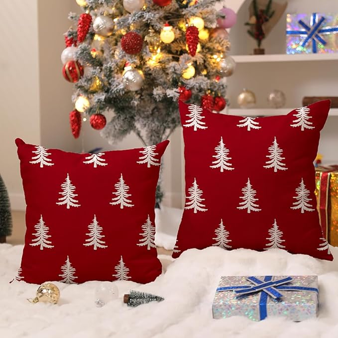 DFXSZ Christmas Pillow Covers 16x16 inch Set of 2 Christmas Tree Decorative Red - Image 3