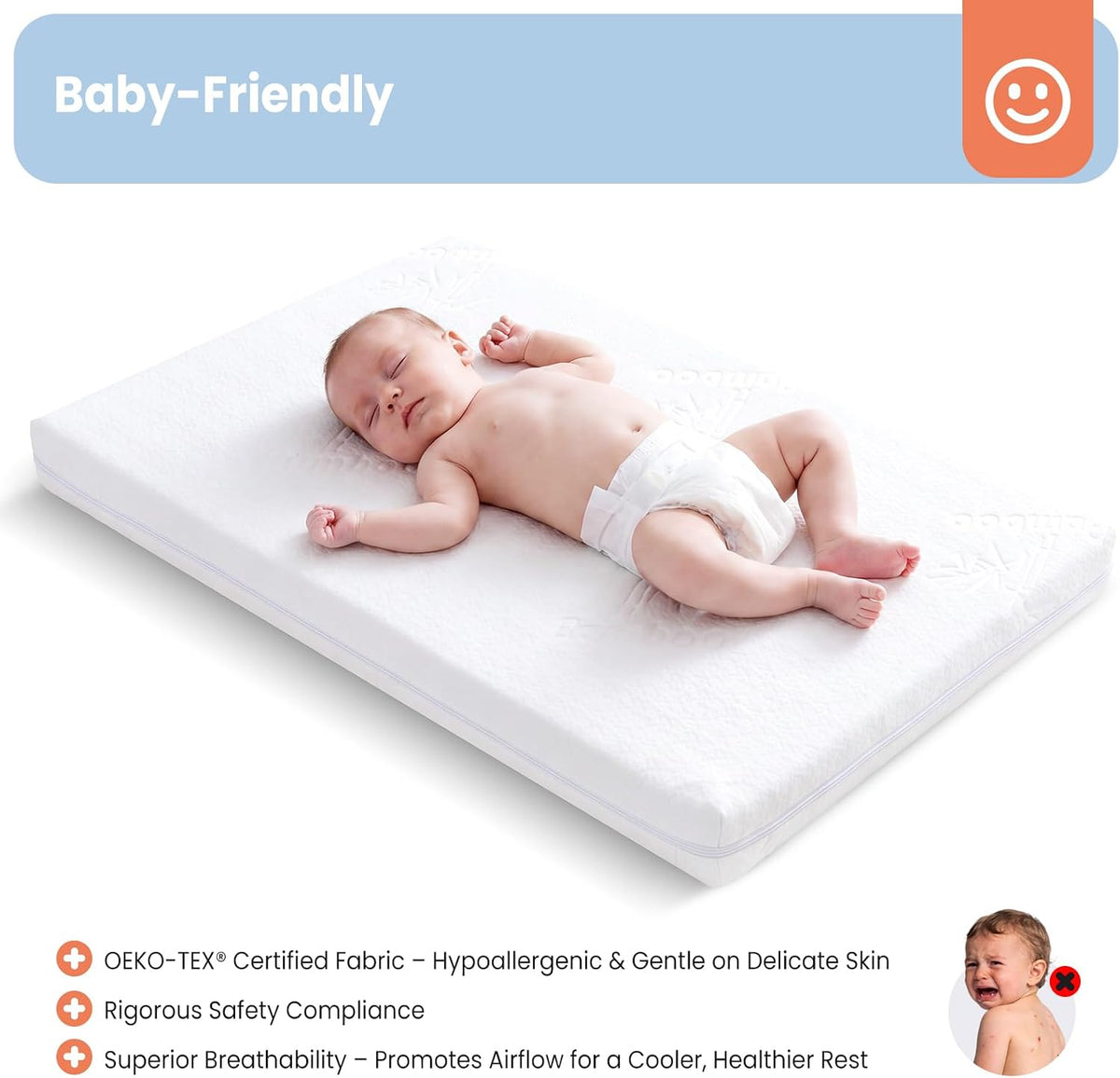 30x18 bassinet mattress for halo: 2" thick dual shown in use