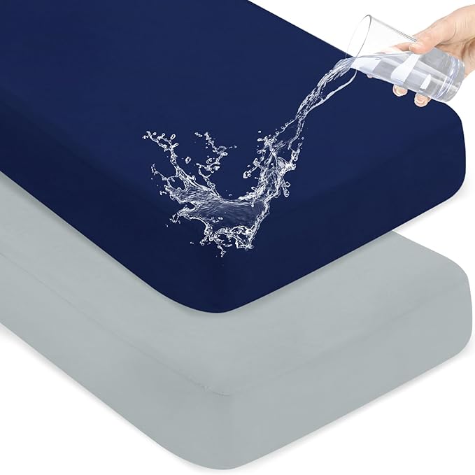 Waterproof Crib Sheets for Boys 2 Pack, Fitted Baby Crib Sheet Neutral 52" x by Magik+%26+Kover