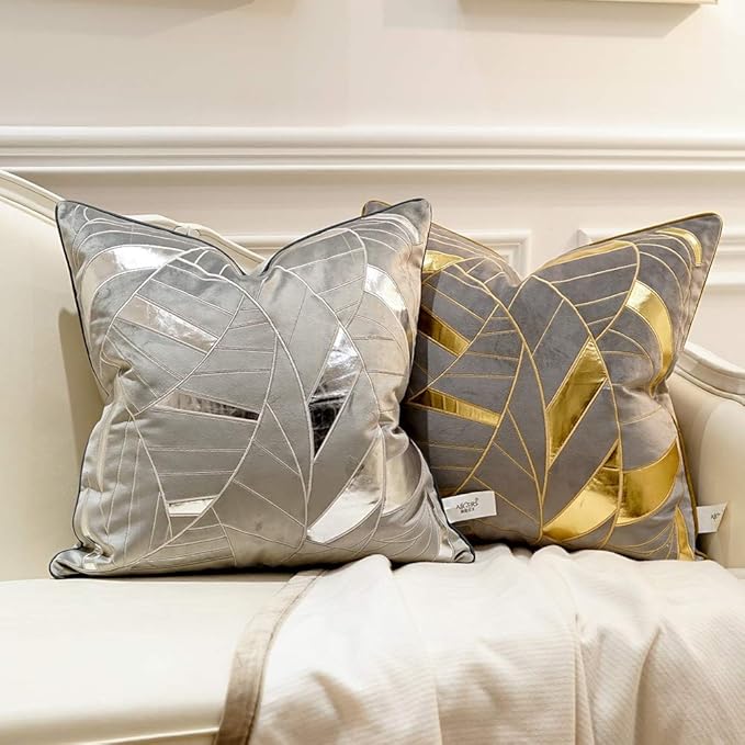 Avigers 18 x 18 Inches Grey Gold Striped Cushion Case Luxury European Throw - Image 4