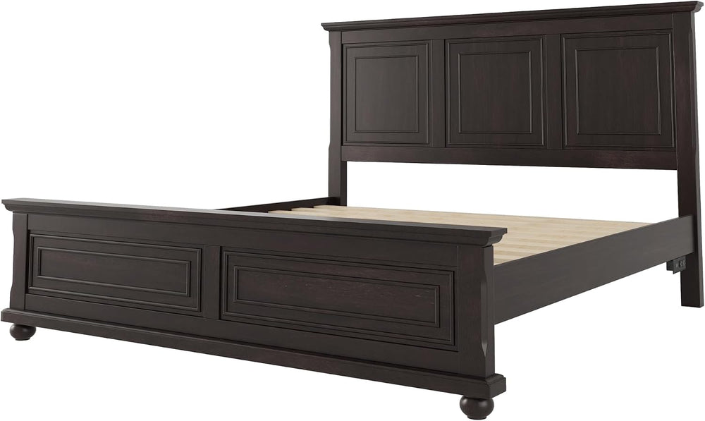 RuiSiSi King Size Solid Wood Bed with Tall Headboard & Footboard, Mid Cen...