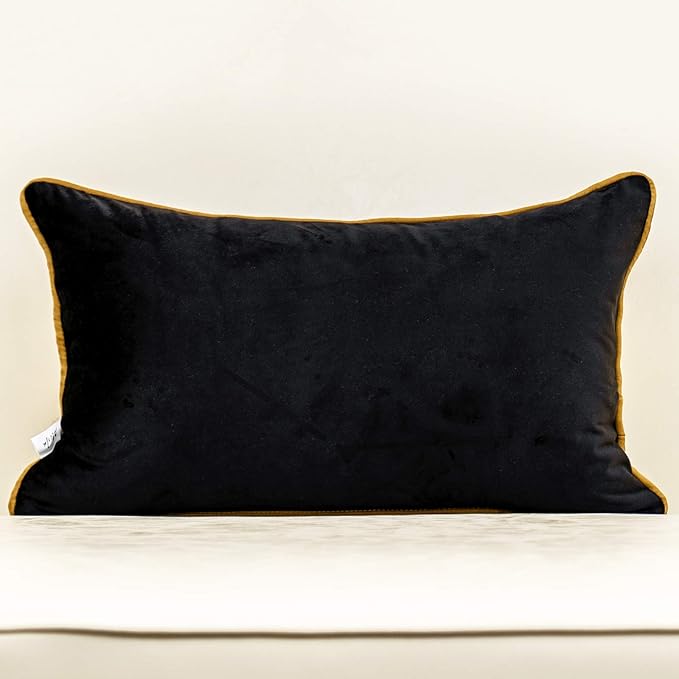 Alerfa 12 x 20 Inches Black Geometric Gold Leather Striped Cushion Cases - Image 2