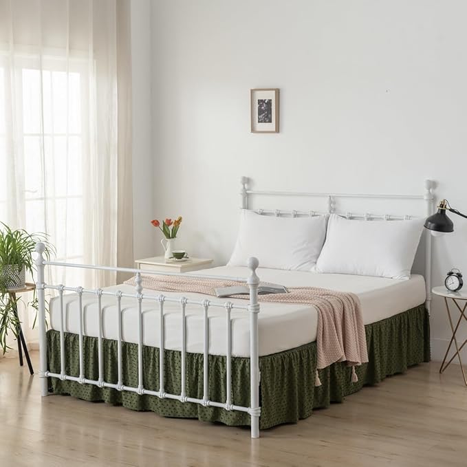 Tufted Dot Bed Skirt King Size Ruffled Bed Skirt - Image 5