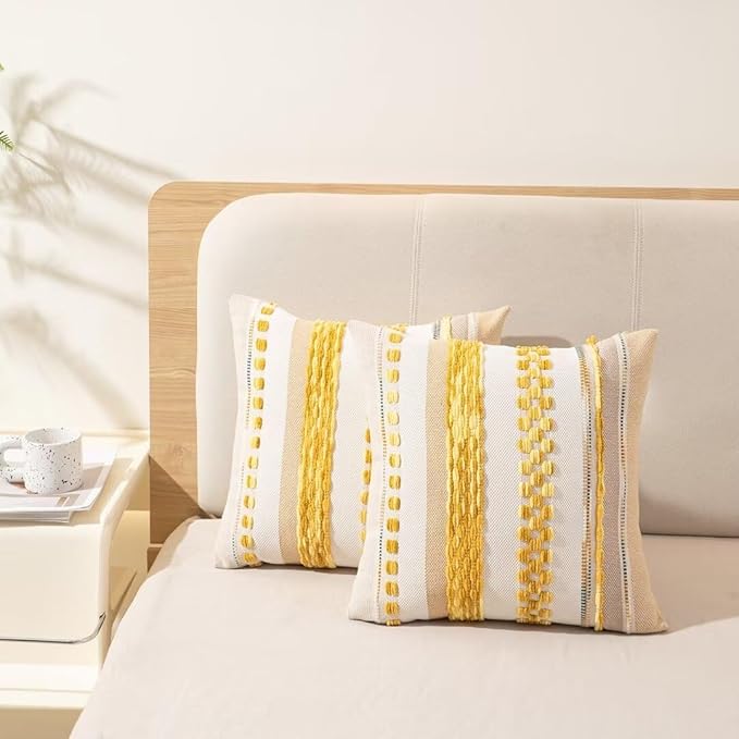 Boho Throw Pillow Covers 18x18 Set of 2 Farmhouse Decorative Cushion Case - Image 5