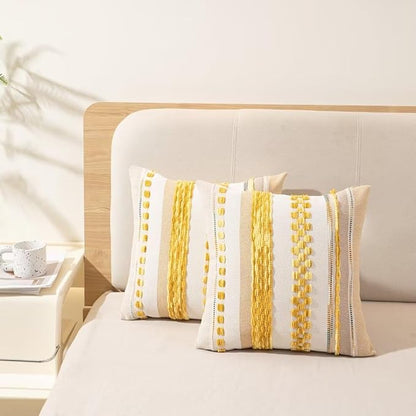 Boho Throw Pillow Covers 18x18 Set of 2 Farmhouse Decorative Cushion Case - Image 5