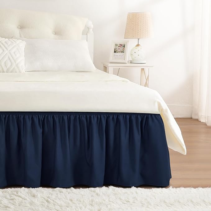 RIMELA Navy Blue Bed Skirt King Size 18 Inch Drop, Elastic Bed Skirting by RIMELABedSkirt