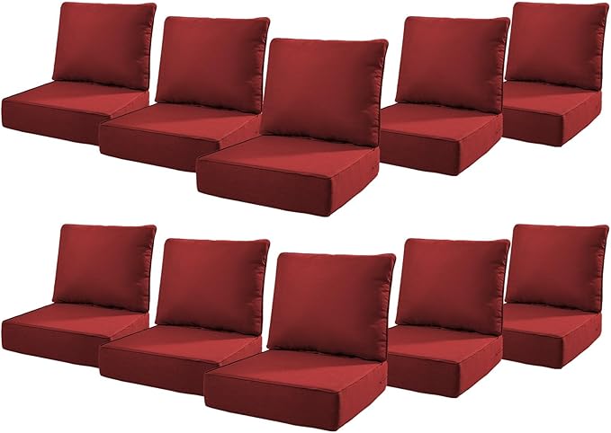 6" Thick Outdoor Cushions 22x24x6, 10-Set Deep Seat Patio Cushions by Pugire