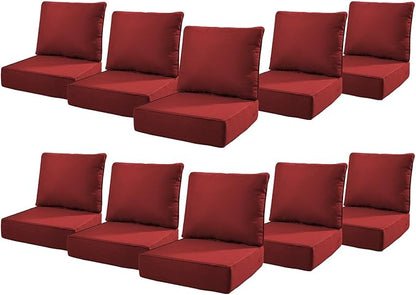 6" Thick Outdoor Cushions 22x24x6, 10-Set Deep Seat Patio Cushions by Pugire