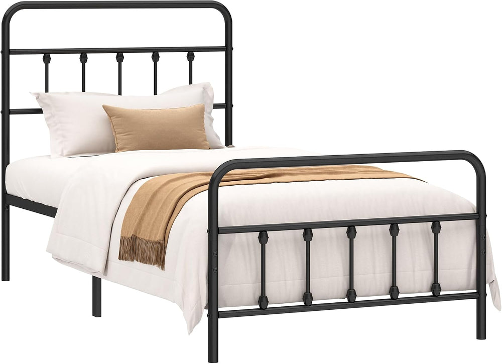 Twin Size Metal Bed Frame with Headboard and Footboard,Black