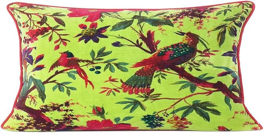 Eyes of India Velvet Floral Flower Bird Throw Pillow Sofa Cushion Cover Case by EyesofIndia