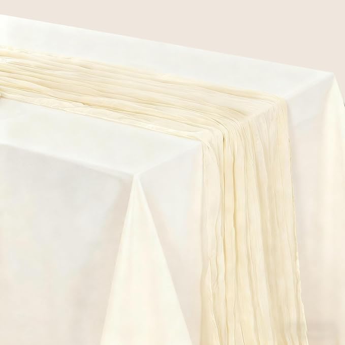 BALCONY & FALCON Beige Cheesecloth Table Runner 10FT 120 Inch Rustic & Boho - Image 5