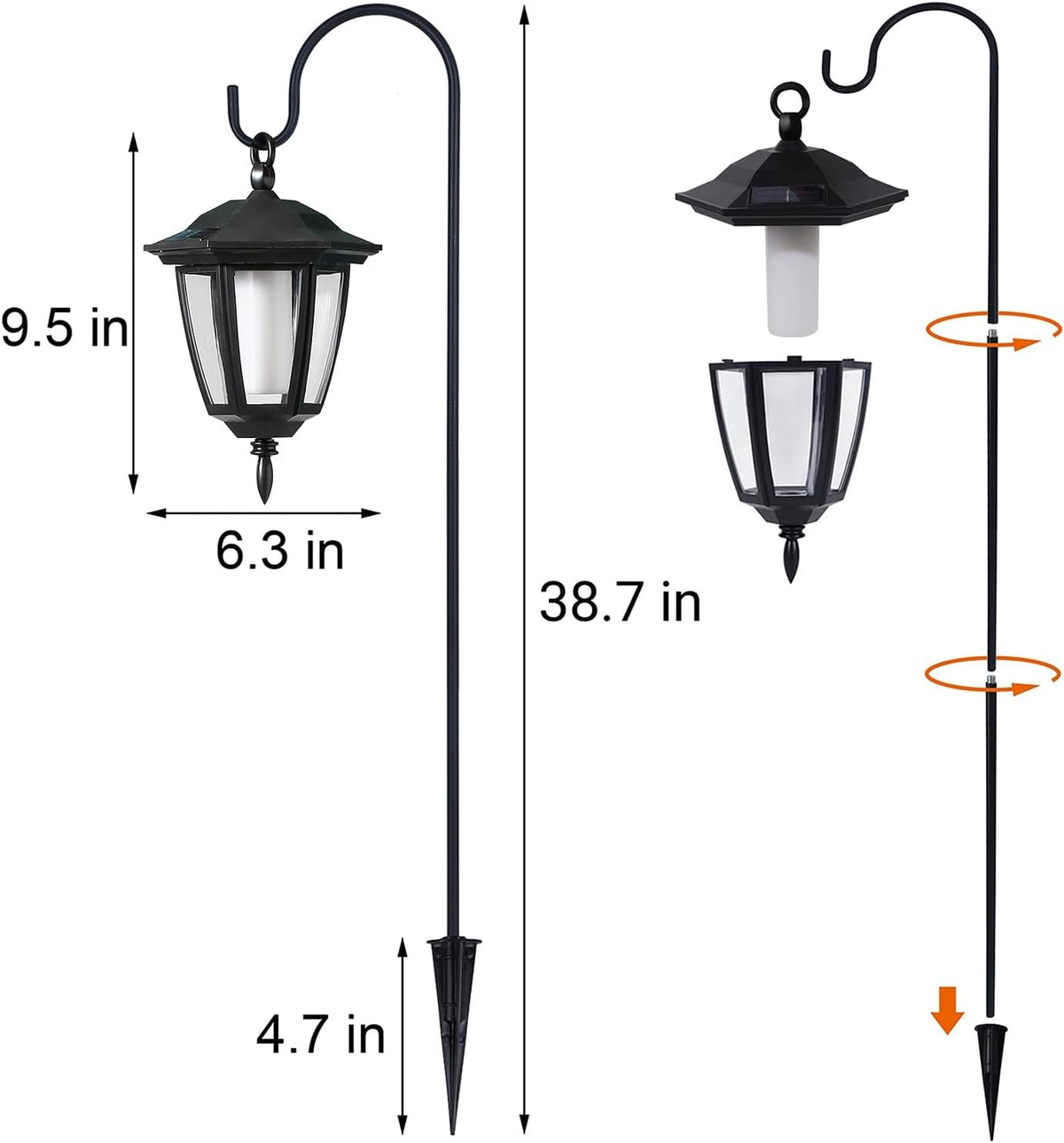 Dynaming 4 Pack Solar Halloween Flame Hanging Lights Outdoor, Flickering Flame LED Garden Lanterns with 4x38 Inch Shepherd Hooks, Landscape Lighting Waterproof for Lawn Yard Pathway Driveway, Purple