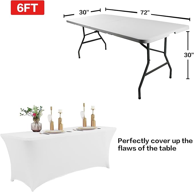 IVAPUPU 6FT Spring Table Cloth for Rectangular Fitted Events Stretch White - Image 3