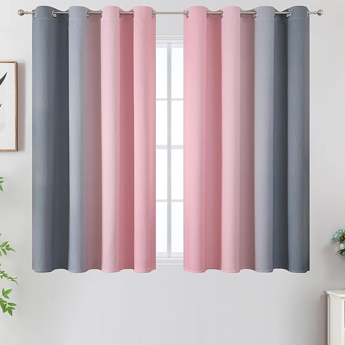 Pink and Grey Blackout Curtains 54 inches Long, Ombre Full Room Darkening - Image 2