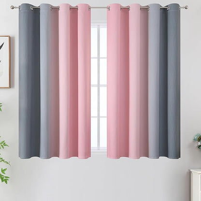 Pink and Grey Blackout Curtains 54 inches Long, Ombre Full Room Darkening - Image 2