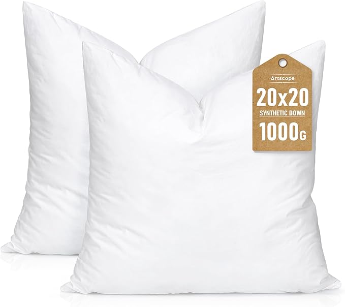 Artscope Synthetic Down Pillow Insert, 20x20 Down Alternative Throw Pillow by Artscope