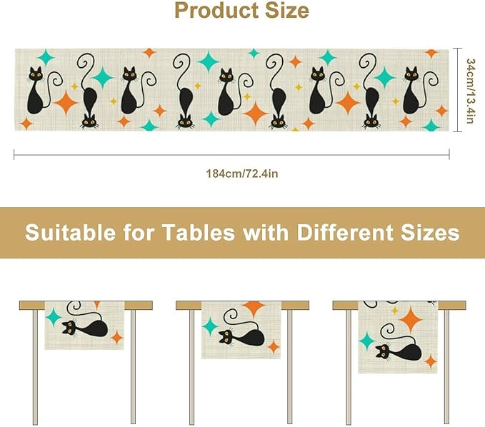Mid Century Cat Table Runner, 13x90 Inch - Image 3