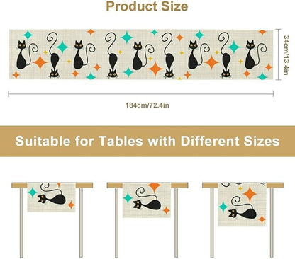 Mid Century Cat Table Runner, 13x60 Inch - Image 3