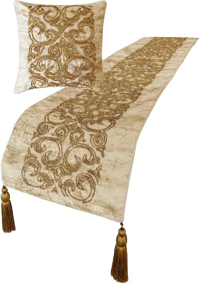 The HomeCentric King/Queen/Twin Gold Designer King 90"x18" Bed Runner - Image 4