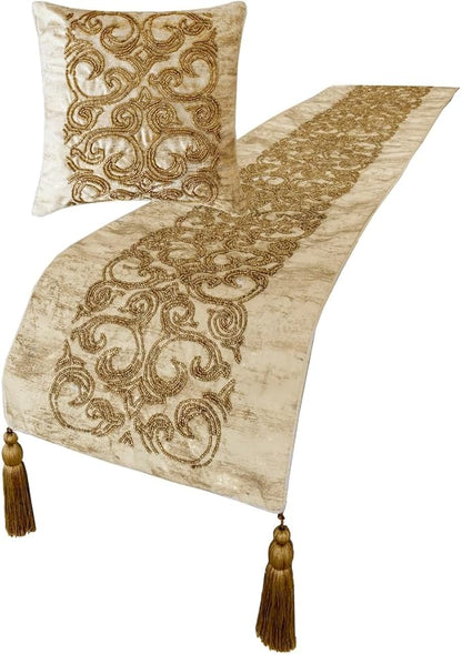 The HomeCentric King/Queen/Twin Gold Designer Queen 74"x18" Bed Runner Without - Image 4