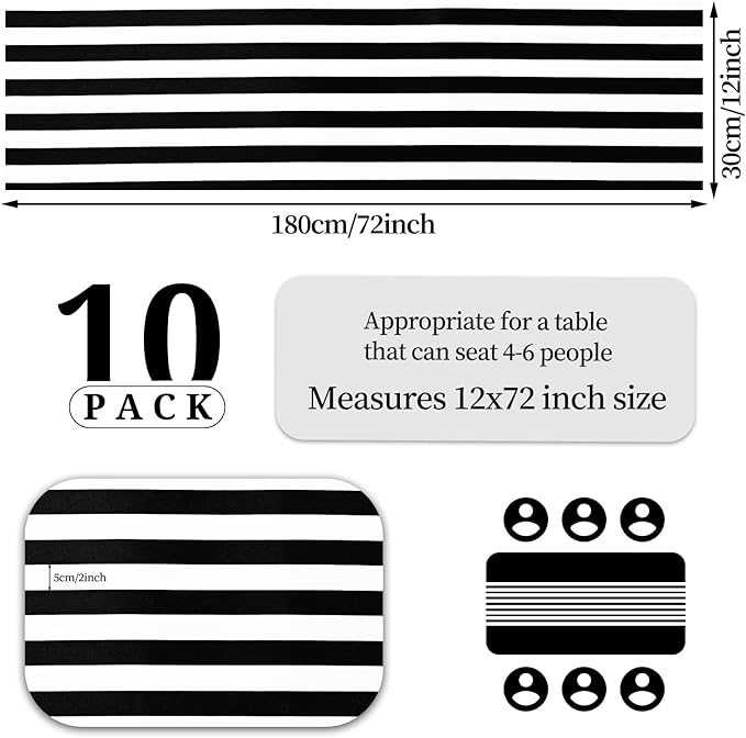 10 Pack Striped Table Runner Polyester Table Decor Classic Black and White - Image 2