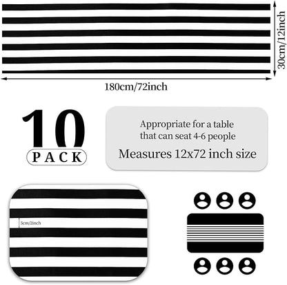 10 Pack Striped Table Runner Polyester Table Decor Classic Black and White - Image 2