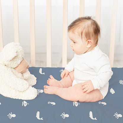 Nap Mat Sheet 47"x24", 3 Pack Blue Ocean Sailor Baby Crib Sheets Fitted Elastic - Image 3