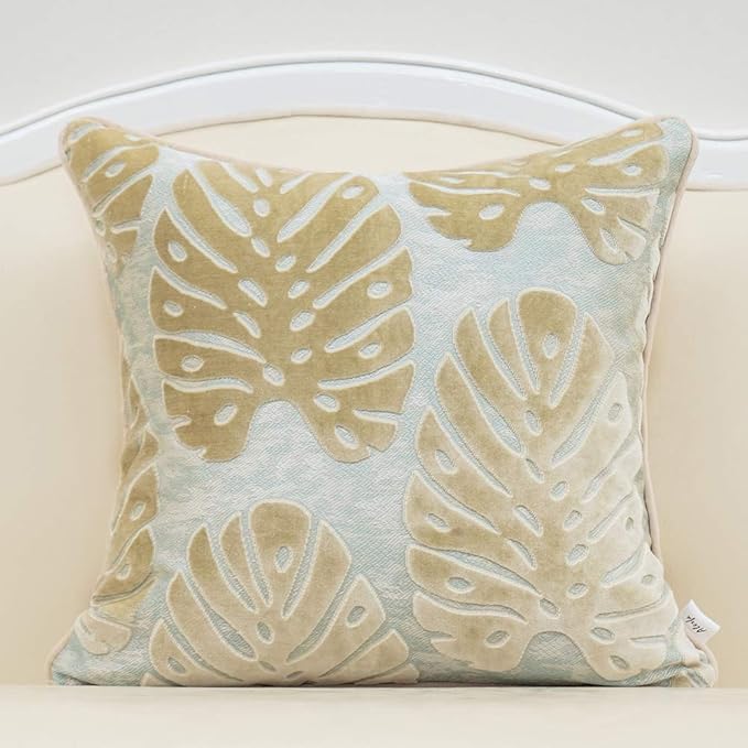 Alerfa 20 x 20 Inch Square Leaf Pillow Embroidery Cut Velvet Cushion Case by Alerfa