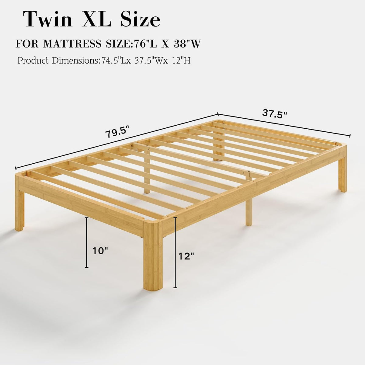 12 inch twin xl size wood bed frame shown in use