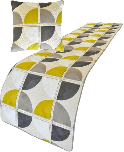 The HomeCentric King/Queen/Twin Yellow & Grey Designer Full 68"x18" Bed Runner - Image 3
