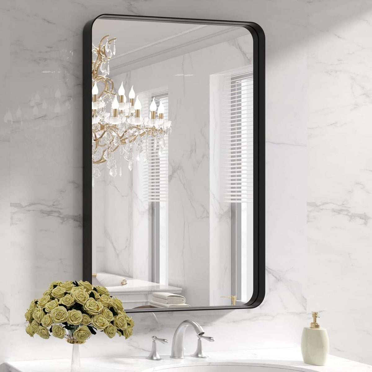 loaao 24x36 inch black bathroom mirror metal framed, main product view