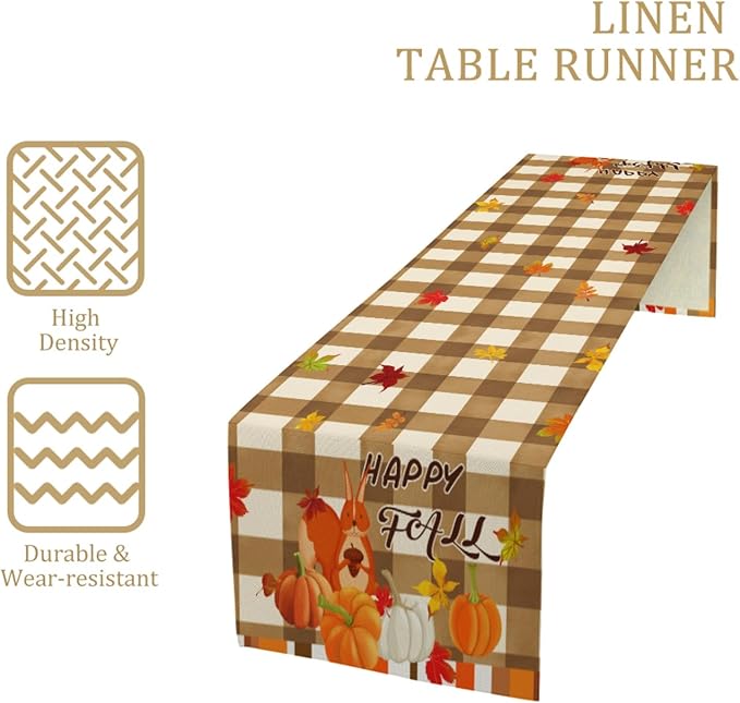 Happy Fall Table Runner, Fall Leaves Squirrel Table Runners, Fall Decor Table - Image 4