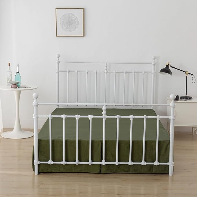 Queen Bed Skirt, Pleated Waffle Weave Bed Skirt - Image 4