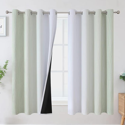 Estelar Textiler Sage Green and Greyish White Blackout Curtains 63 Inch Length by ESTELARTEXTILER