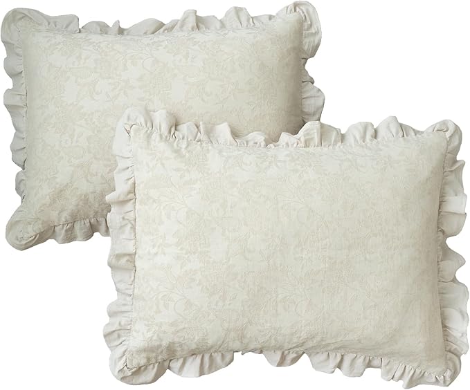 Pillow Shams Set of 2 Linen-Cotton Jacquard Fabric and Washed 100% Cotton Retro - Image 9