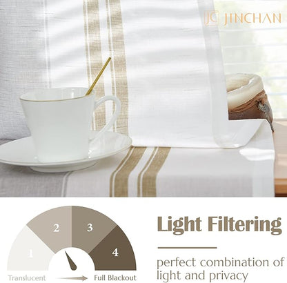 jinchan Striped Valance Farmhouse Window Treatment Linen Textured Drapes - Image 6