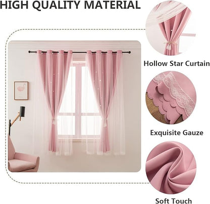 Girls Curtains for Living Room Bedroom Curtain Double Layer Blackout Curtains - Image 4