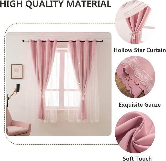 Pink Curtains for Girls Bedroom Solid Window Treatment Set Grommet Top Light - Image 4