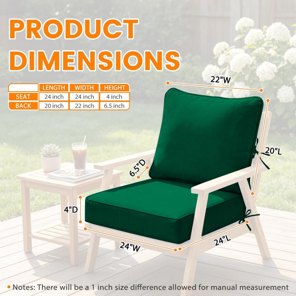 Olefin Deep Seat Cushion Set of 2, Water Resistant Patio Dark Green 24x24x4