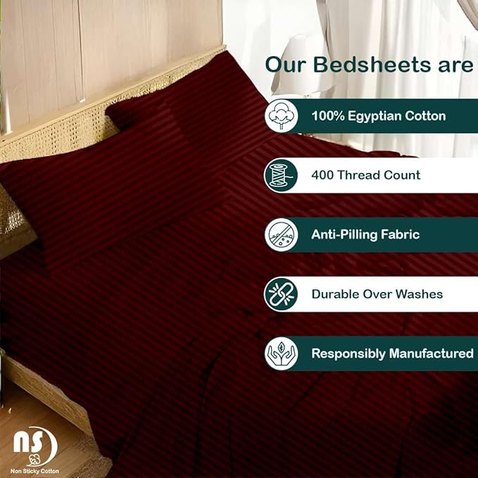 NON Sticky cotton Twin Size Sleeper Sofa Sheets, 4 Piece Egyptian Cotton Bed - Image 2